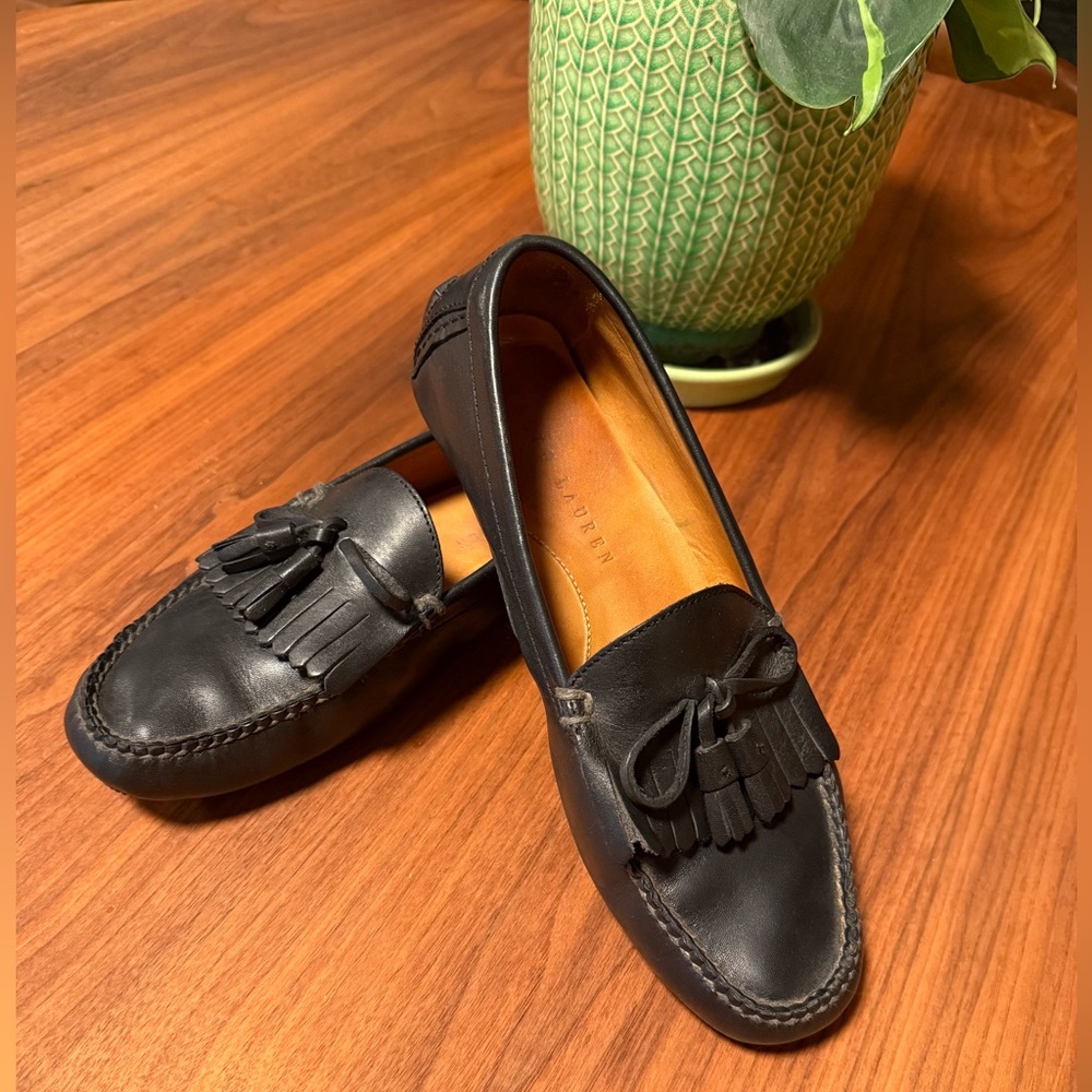 Ralph Lauren Vintage Y2K Black Leather Loafers w/Tassels Sz8B
